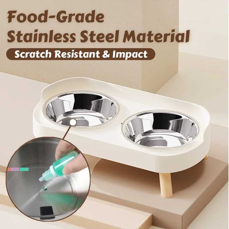 DoubBowls Stainless Steel Cat Feeder Elevated Leg for Neck Health Whisker with AntiSpill Dish with NonSkid Base C251009