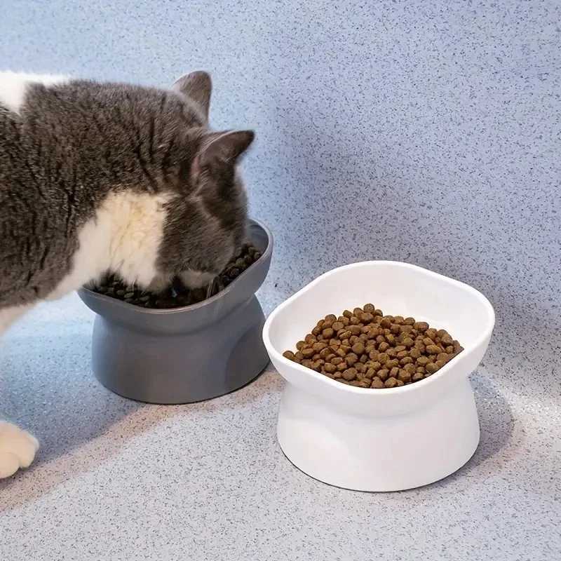 Classic Neck Protection And Anti Rollover Cat Pet Tableware With Large Opening And High Foot Plastic Cat Bowl C251009