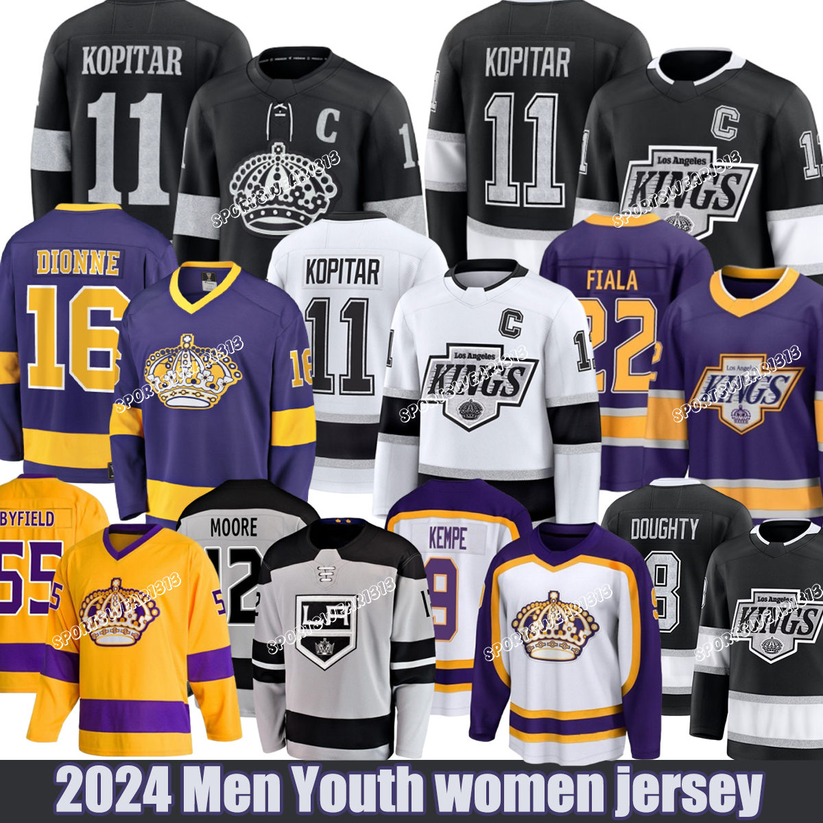 LA Hockey Kings Jersey #99 Gretzky C #11 Kopitar C #22 Fiala #8 Doughty A #9 Kempe A Hockey Jerseys