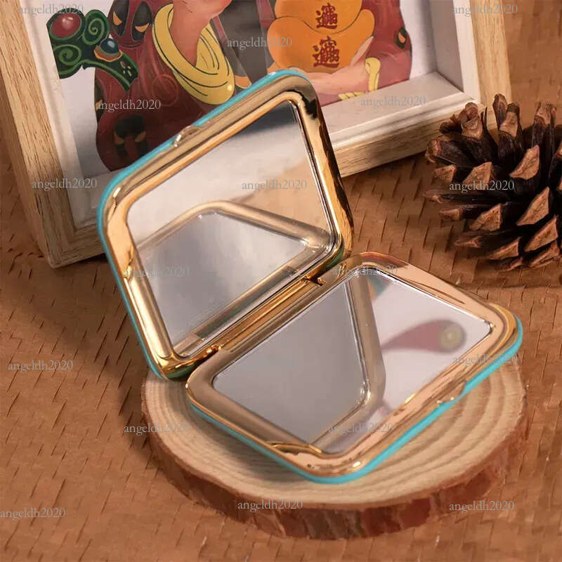 3-color classic designer compact double-sided square blue and white powder DUO makeup mirror with dark pocket makeup and beauty bag