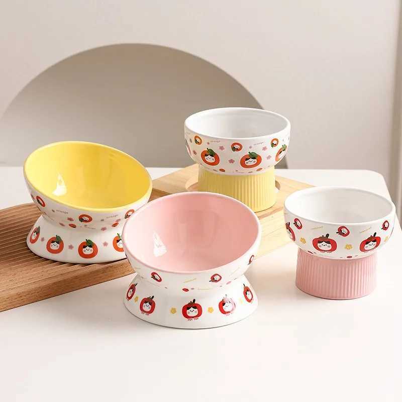 Elevated Ceramic Pet Bowl AntiTip Slow Feeder Wide Angled Mouth Design for Cats Dogs to Prevent Neck Strain Chin Acne C251009