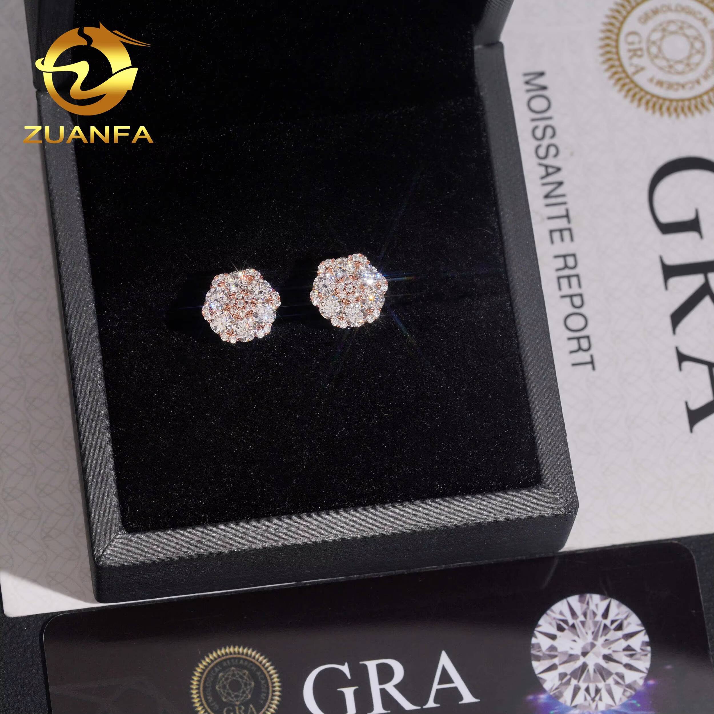 Fashion Style Iced Out Jewelry GRA Certificate Hip Hop 10mm 925 Sterling Silver Moissanite Diamond Earrings