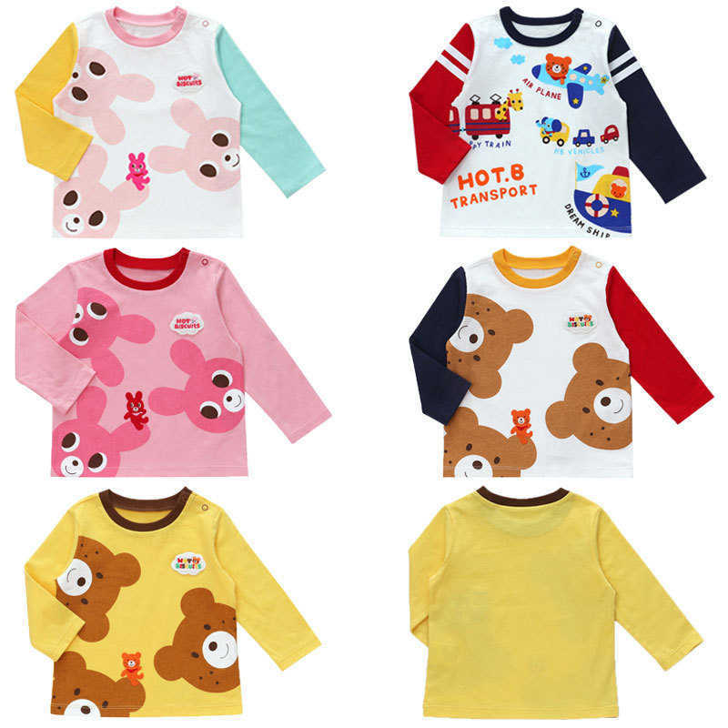 Autumn new style children's clothing: Long-sleeved T-shirt with embroidered and printed cartoon bear and rabbit patterns for boys and girls as th