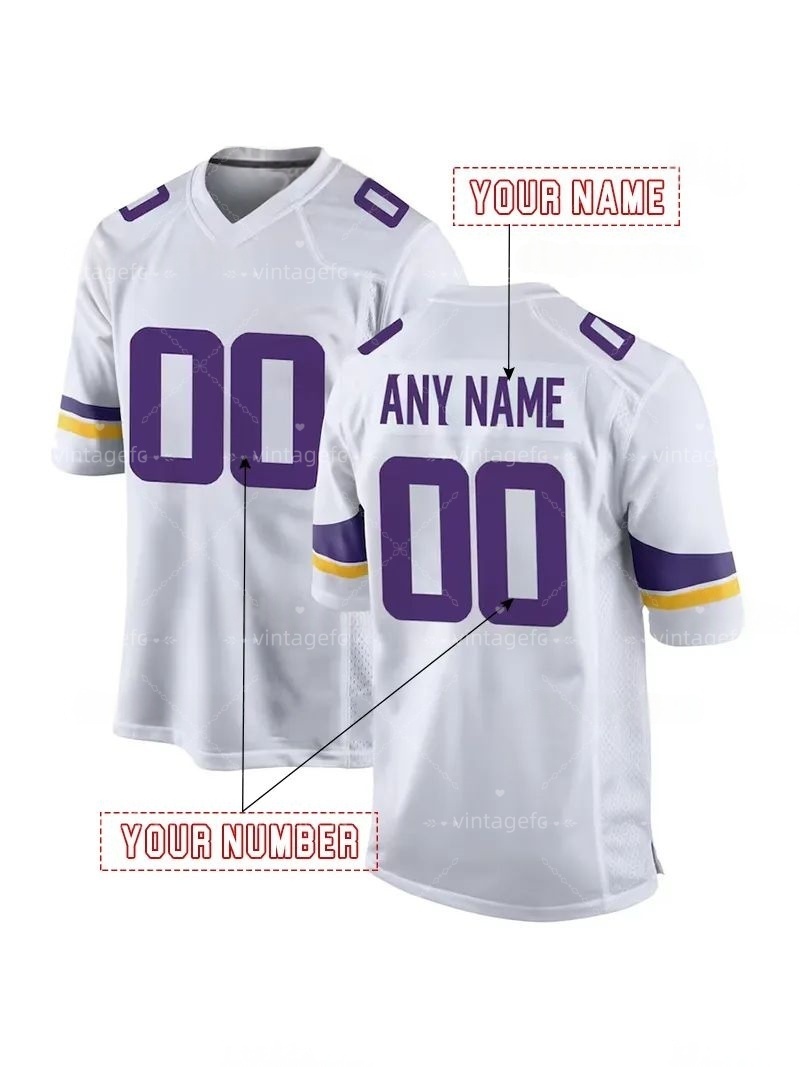 Personalized Custom Football Jersey Jefferson McCarthy Moss Darnold Addison Hockenson Smith Men Women Youth Embroidered Letter Number Design Polyester