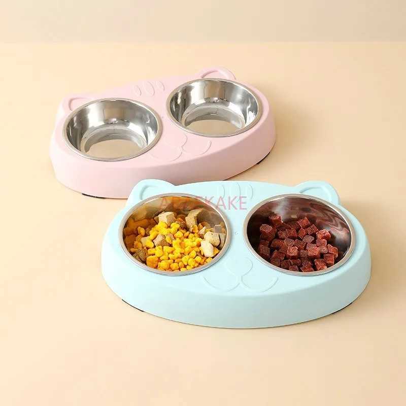 1pcs Pet Double Bowl Plastic Kitten Dog Food Drinking Tray Feeder Cat Feeding Pet Supplies Accessories bowl C251009