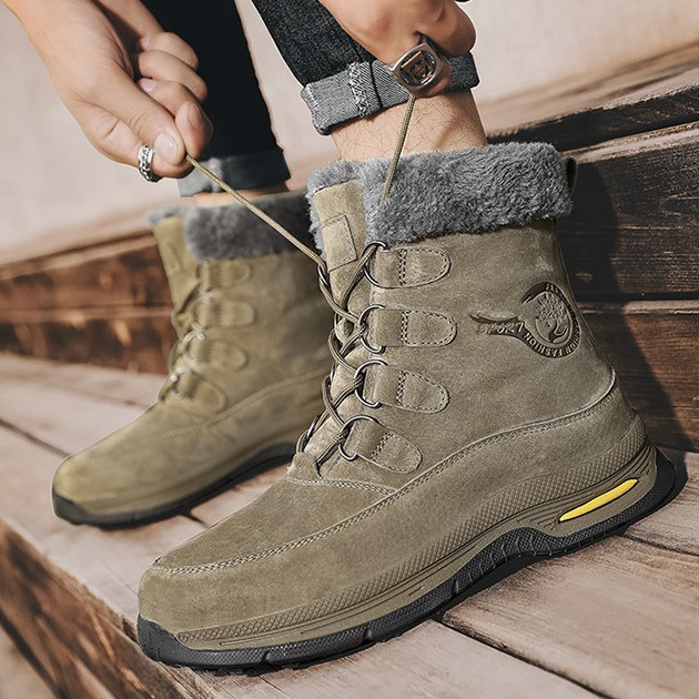 Design Hot free shipping Men's Brand Winter Genuine Leather Snow Boots - Fleece-Lined Thick-Soled Luxury shoes High-Top Outdoor