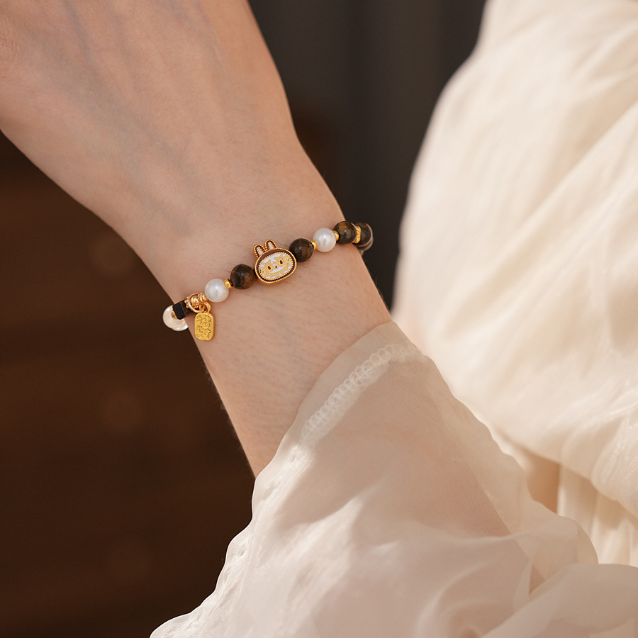 Tiger's Eye Beaded Labubu Stretch Bracelet - Retro Cartoon Playful Style Bracelet with Elegant, Niche and High-End Vibe for Women