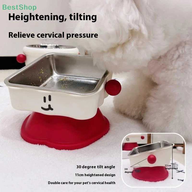 VictoriaHigh Footed Pet Bowl Cat Dog Feeder Stainless Steel Pet Bowl C251009