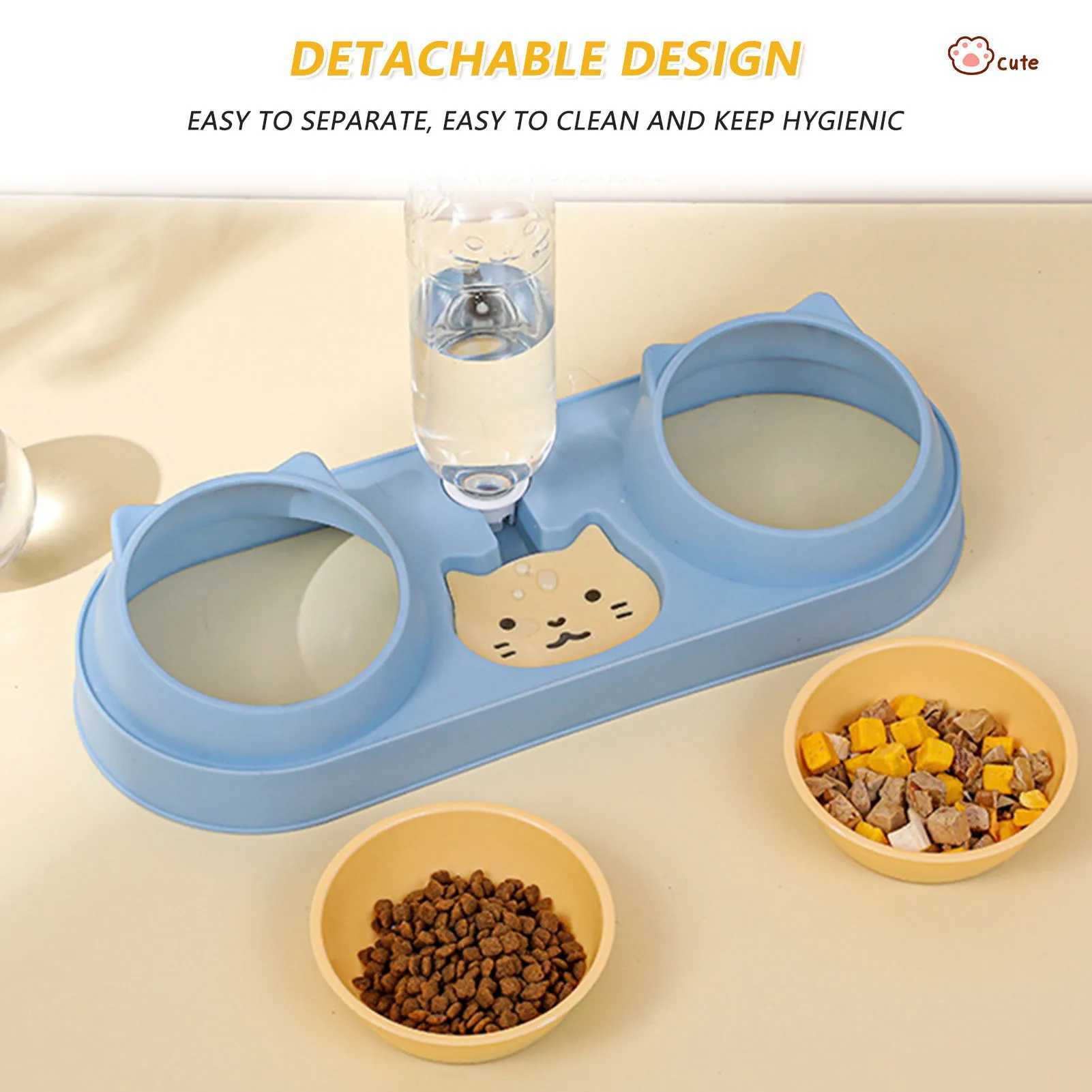 Pet Cat Bowl Automatic Feeder Dog Food Bowl With Water Fountain Double Bowl Drinking Raised Stand Dish Bowls For Cats C251009