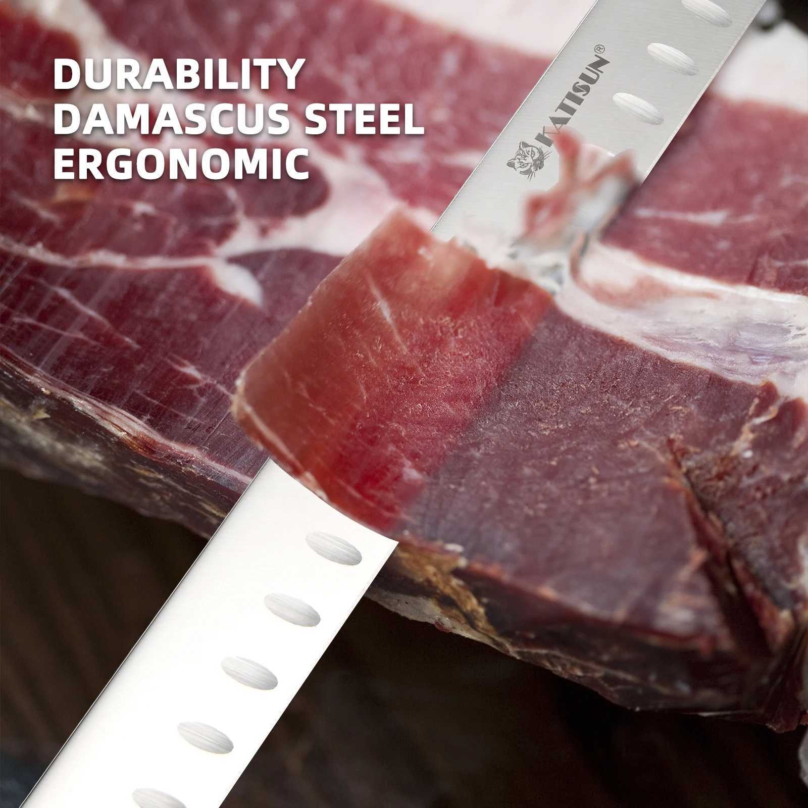 Kitchen knives 13 Inch Round Tip Ham Slicing Knife tra Sharp German Premium Carbon Steel Brisket Knife Meat Cleaver Y251010