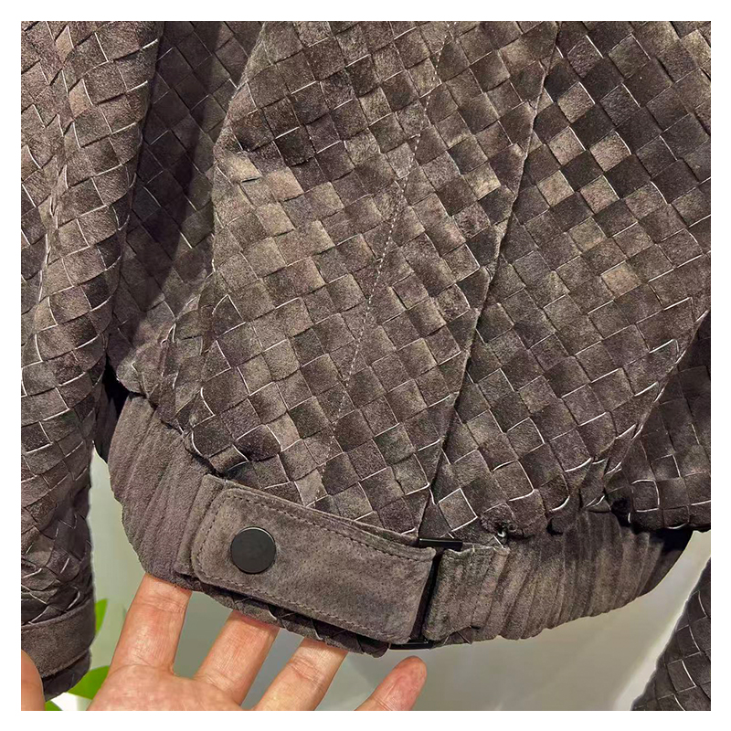 New handmade woven imported sheepskin short motorcycle casual European and American leather jacket for 2025