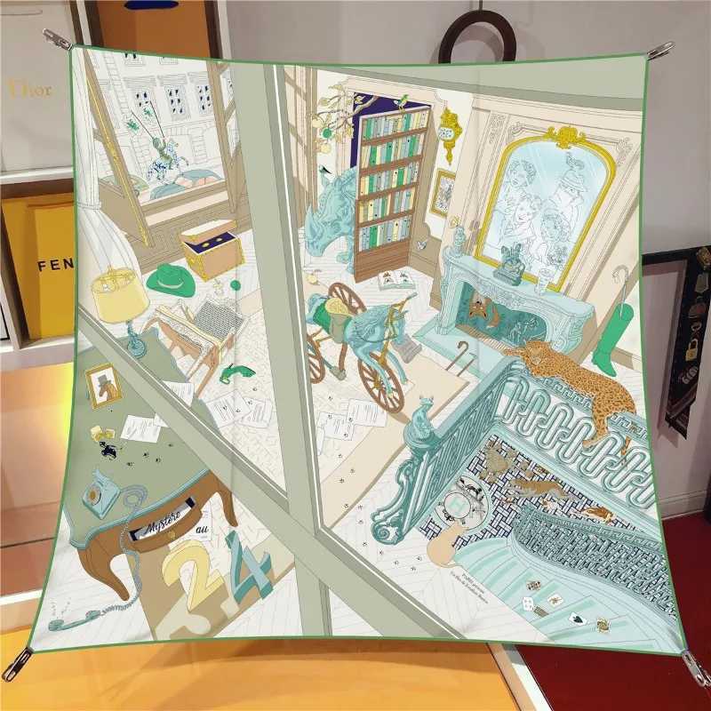 VREOVOR Spring New 90 Square Scarf Handmade Desktop Twill Silk Chinese Shl Womens Headscarf Machine Curling W251010