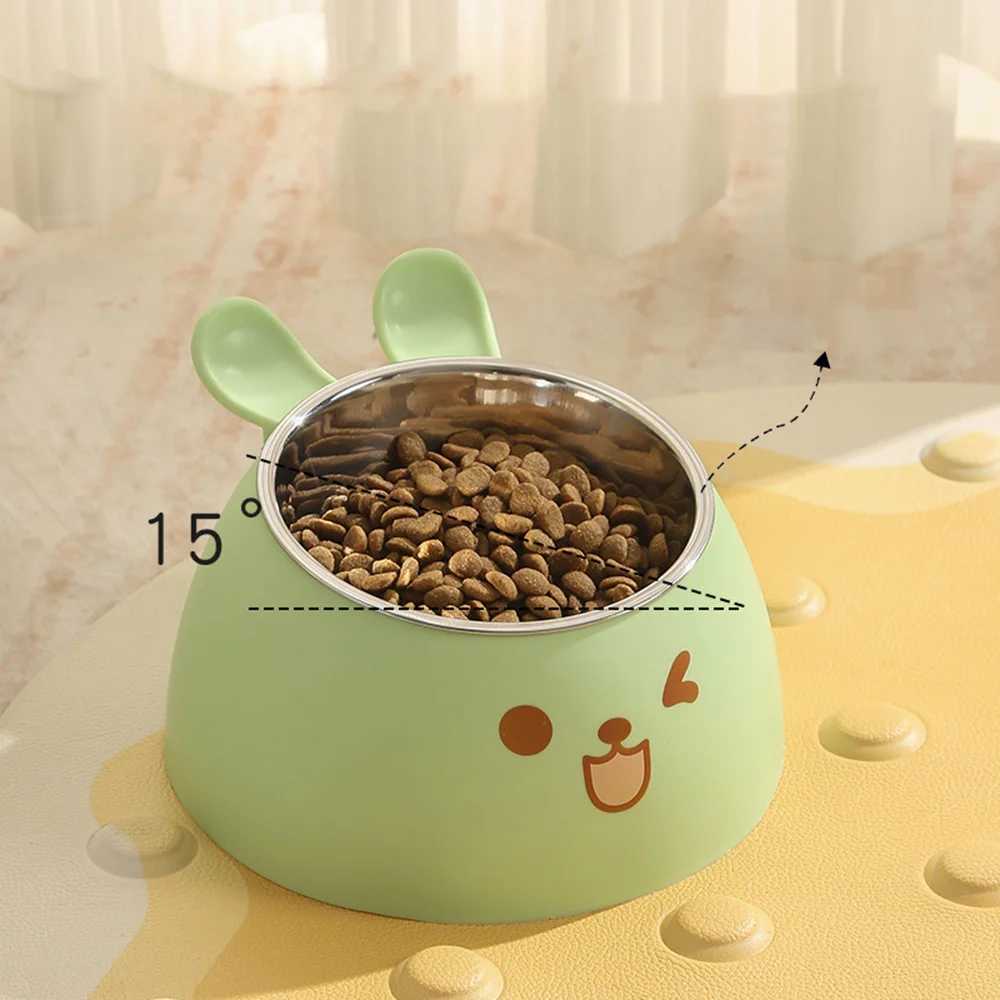 Cute Rabbit Ear Elevated Cat Bowl Stainless Steel Dog Cat FoodWater Bowl AntiSlip Pet Feeding Dish C251009