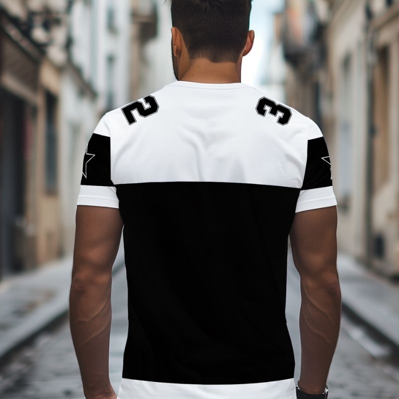 Men's Sports-Inspired "Passionate 32" Number & Star Graphic Color Block T-Shirt-40