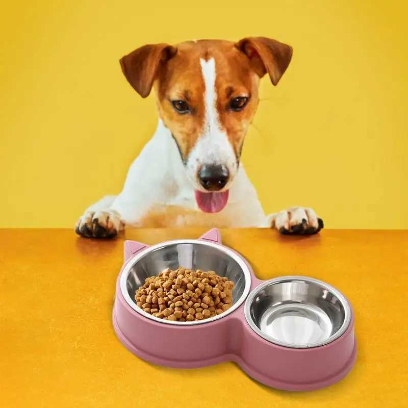 Stainless Steel Cat Bowls Cat Ear Shape Removable Pet Cage Bowl Water And Food Feeder Thickened Puppy Licking Toys Pet Supplies C251009