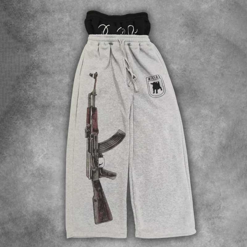 Y2K Retro Mens Casual Pants American High Strt Splicing Double Waist Washed Printed SweatPants Classic unisex Solrim Pants X251010