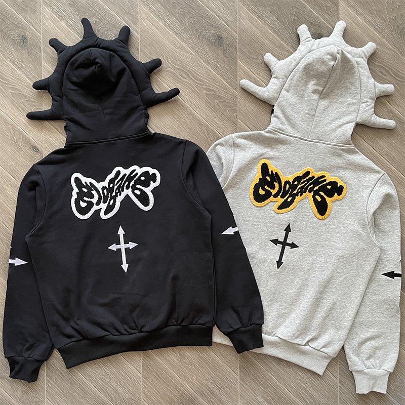 Glo Gang Hoodie The Glory Full Zip Hoodie Embroidered Personality Pointed Horned Hooded Sweater