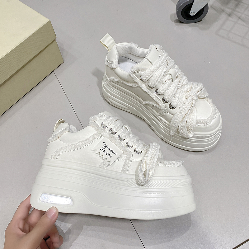 Designer Fashion Sneakers Wome Lace Up Platform Sports Shoes 8CM Thick Bottom High Heels Sneakers Fashion Casual Shoes Leather Fabric Breathable Runni