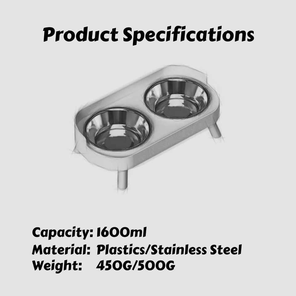 DoubBowls Stainless Steel Cat Feeder Elevated Leg for Neck Health Whisker with AntiSpill Dish with NonSkid Base C251009