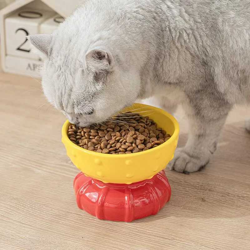 Elevated Ceramic Pet Bowl Cute Raised Cat Dog Dish for Food and Water TipProof Design for Neck Health AntiSpill Feeder Bowl C251009