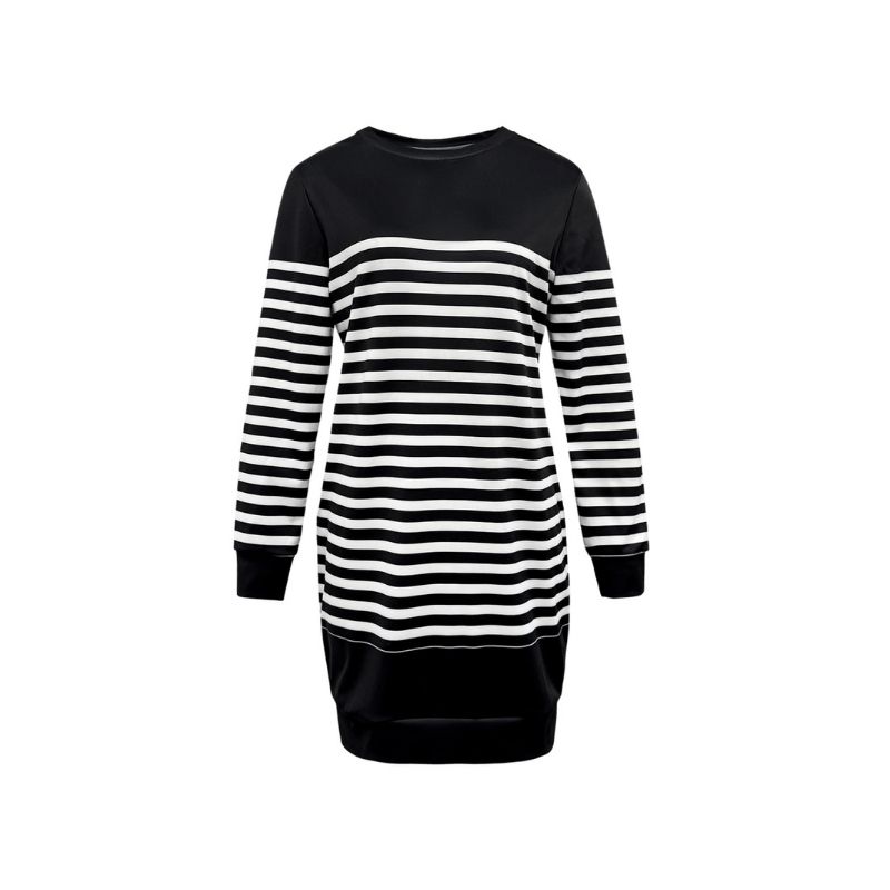 Women's Autumn Winter Striped Print Long - Sleeve Dress - Fashionable Commute & Outdoor Midi Dress-CF56283