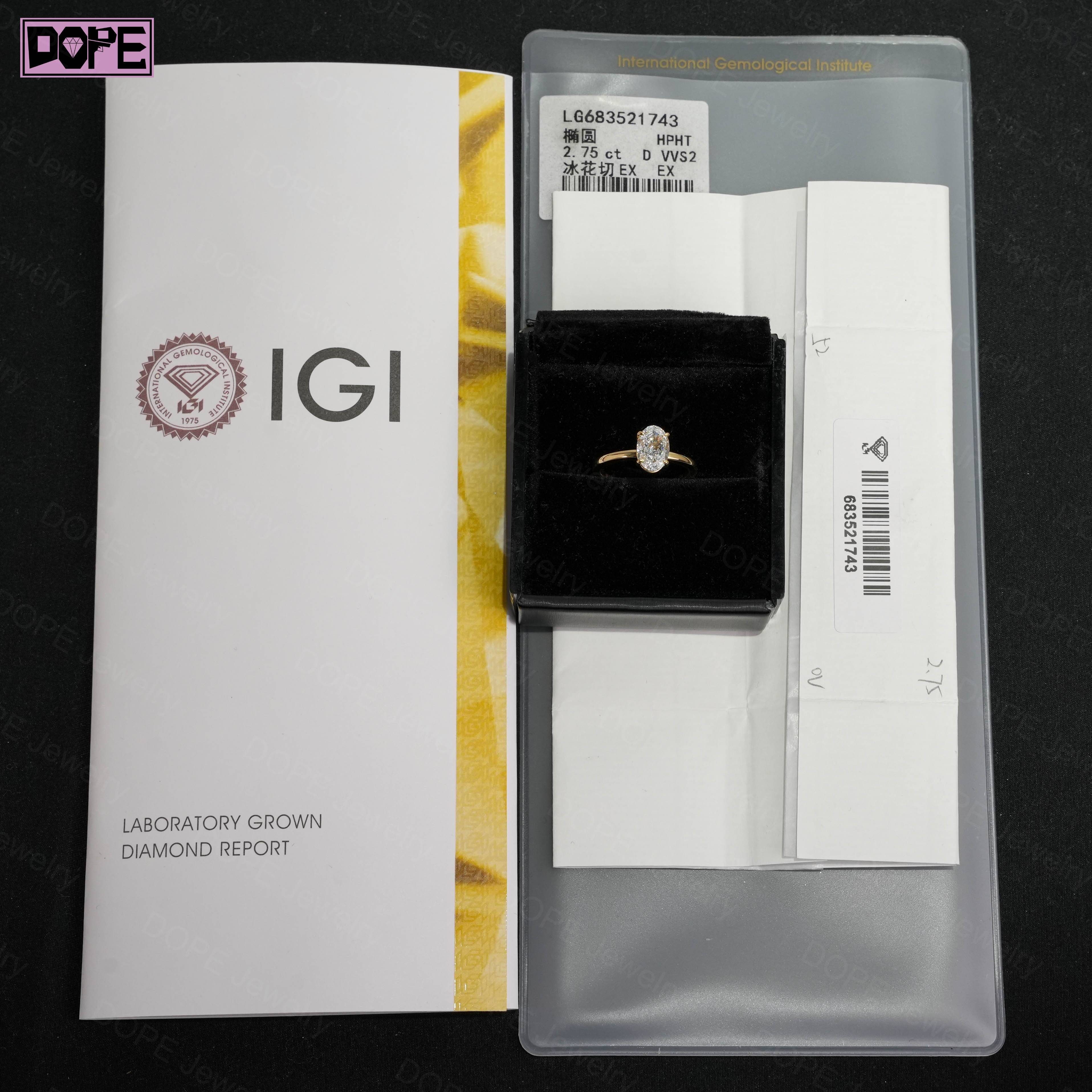 Lab Grown Diamond Ring 275ct IGI Claw Setting Solid Gold Solitaire HPHT CVD Oval Cut Wedding Engagement Ring