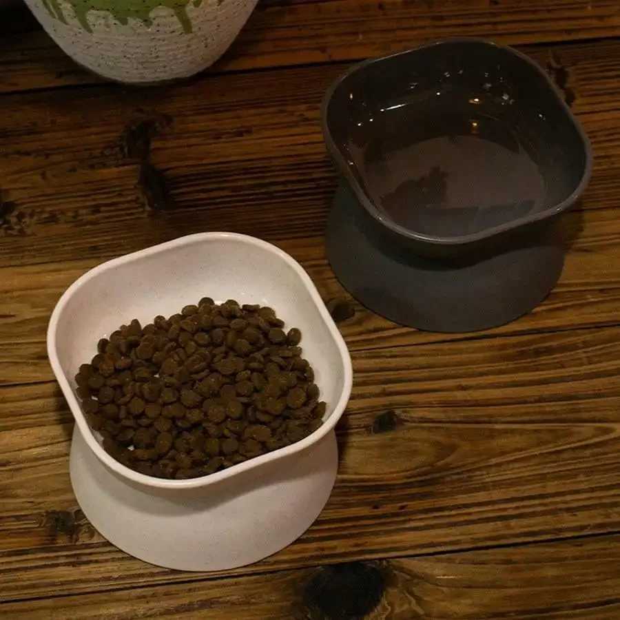 Classic Neck Protection And Anti Rollover Cat Pet Tableware With Large Opening And High Foot Plastic Cat Bowl C251009