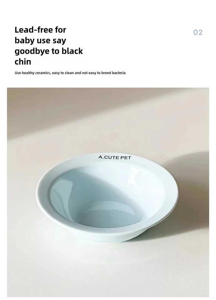 Cat bowl Ceramic saucer bowl Cat food bowl Dog bowl Pet cat plate Cat food bowl Rice bowl High foot protection neck C251009