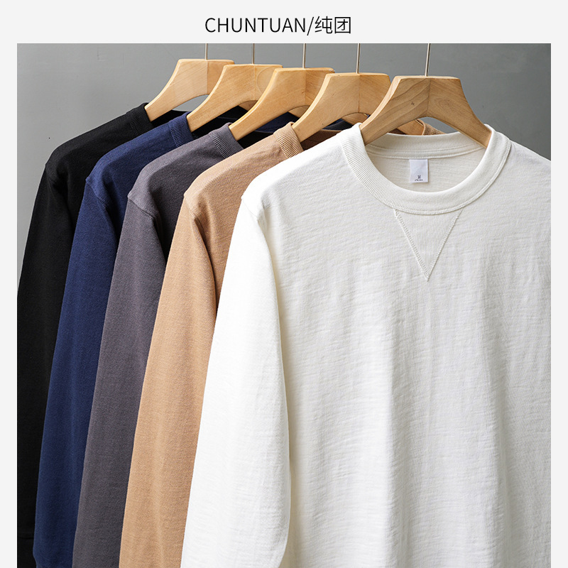 320G Heavyweight Pure Cotton Long Sleeve T-shirt For Men Spring And Autumn Loose Thick Crew Neck Sweatshirt Designer Hoodie Three-needle Designer Shirt Pure