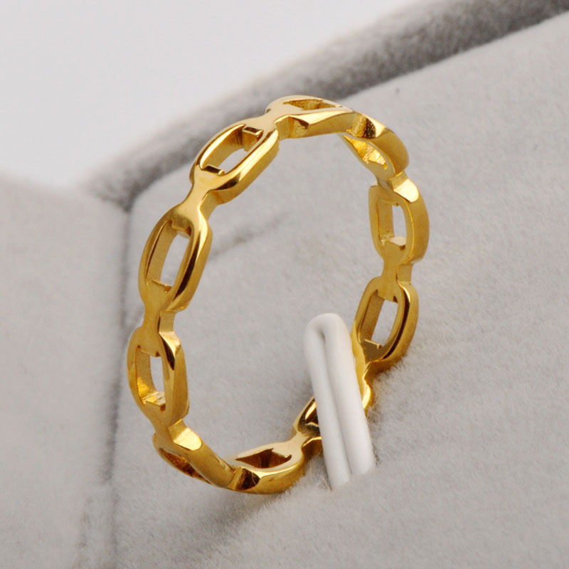 Delicate Titanium Steel Hollow-Out Chain Rings European Popular Minimalist Design Openwork Ring Non-Tarnish Gold Silver Plated Lovers Tail Rings Jewel