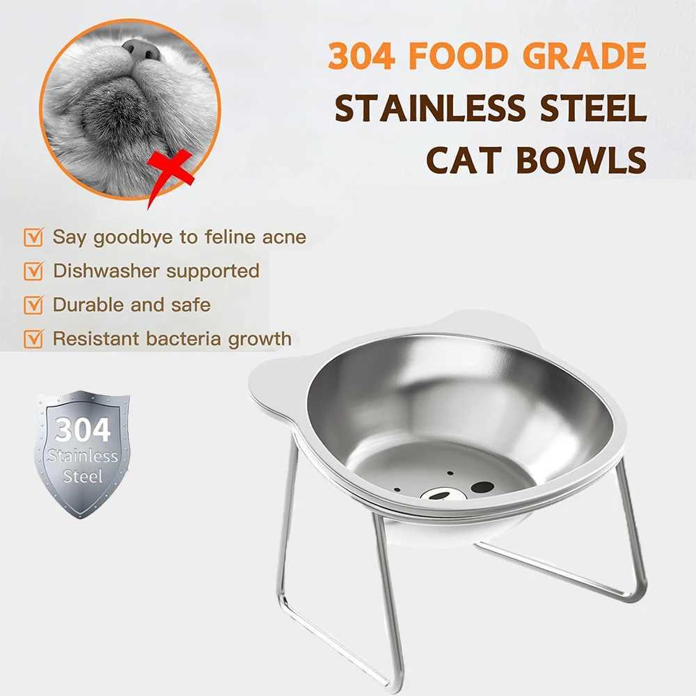 Stainless Steel Cat Bowls Raised Whisker Fatigue Cat Plates Pet Water Dish Kitten Bowls Pet Bowls for Cats Food Bowls C251009