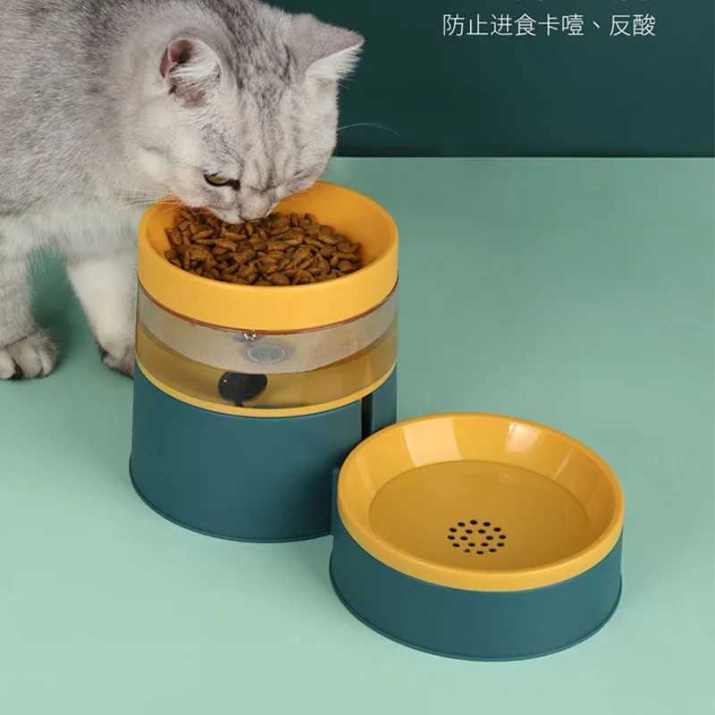 Pet Cat Food Bowl Elevated Dog Bowl 2in1 Automatic Pet Feeder Water Storage Dispenser Splashproof Water Container Removable C251009