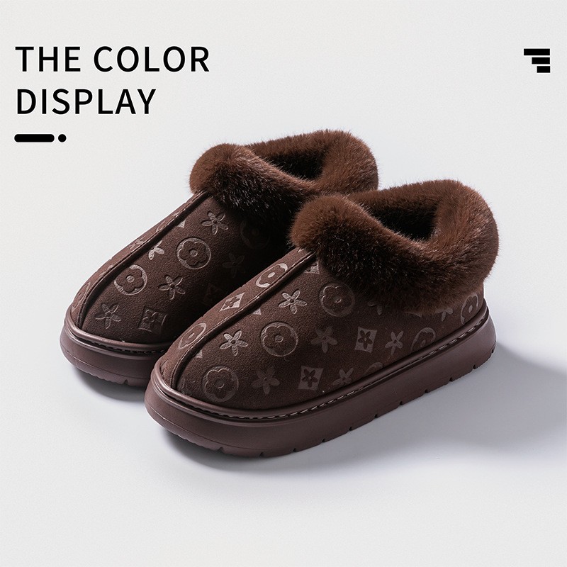 2025 New Arrival Men's Suede Cotton Slippers Home Use, Fleece-Cuffed, Warm, Closed-Heel & EVA Anti-Slip Snow Boots