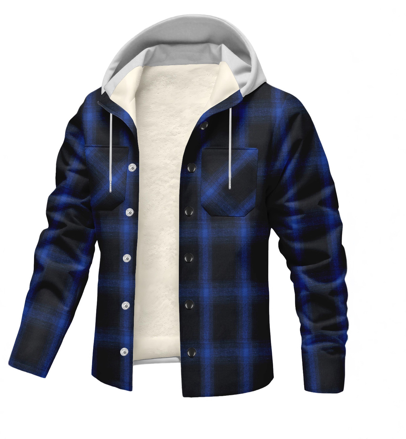 Plaid Print Shirt Men Casual Hooded Collar Shirt Blouse Long Sleeve Autumn And Winter Cardigan Button Up Shirts For Man Camisas