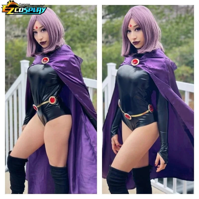Teen Titans Raven Cosplay Costume Deluxe Jumpsuit Cloak Belt Suit Halloween Uniform for Women XS3XL251010