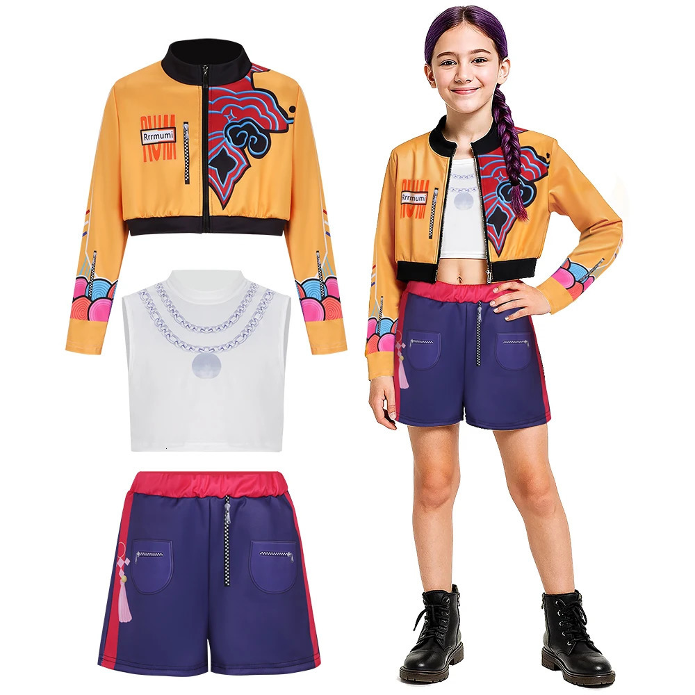 Kids Kpop Demon Hunters Rumi Zoey Mira Cosplay Huntrix Costume For Girls Clothes Group Idol Roleplay Halloween Carnival Suit 251008
