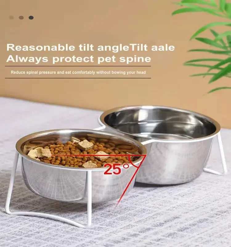 Elevated Cat Bowls Dog Bowl Stainless Steel Raised Cat Food Water Bowl Set with Stand Pet Feeding Bowls for Indoor Cats Dogs C251009