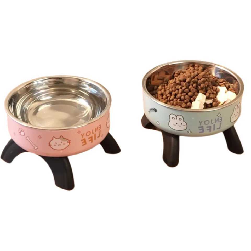 Cartoon Stainless Steel Pet Bowl Elevated Neck Saver for Cats Dogs AntiSlip Large Capacity Feeder C251009