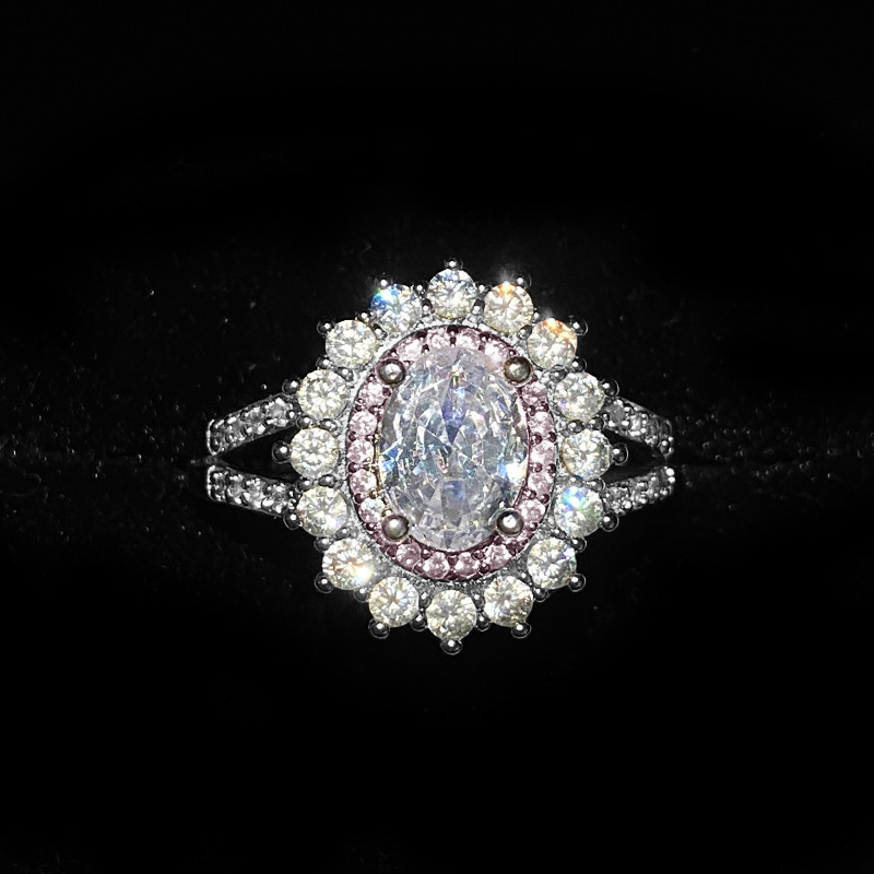 Luxury Brand Designer Jewelry Live New Pink Zircon Imitation Aquamarine Sunflower Ring For Women Luxurious Full Diamond Imitation Topaz Gemstone Jewel