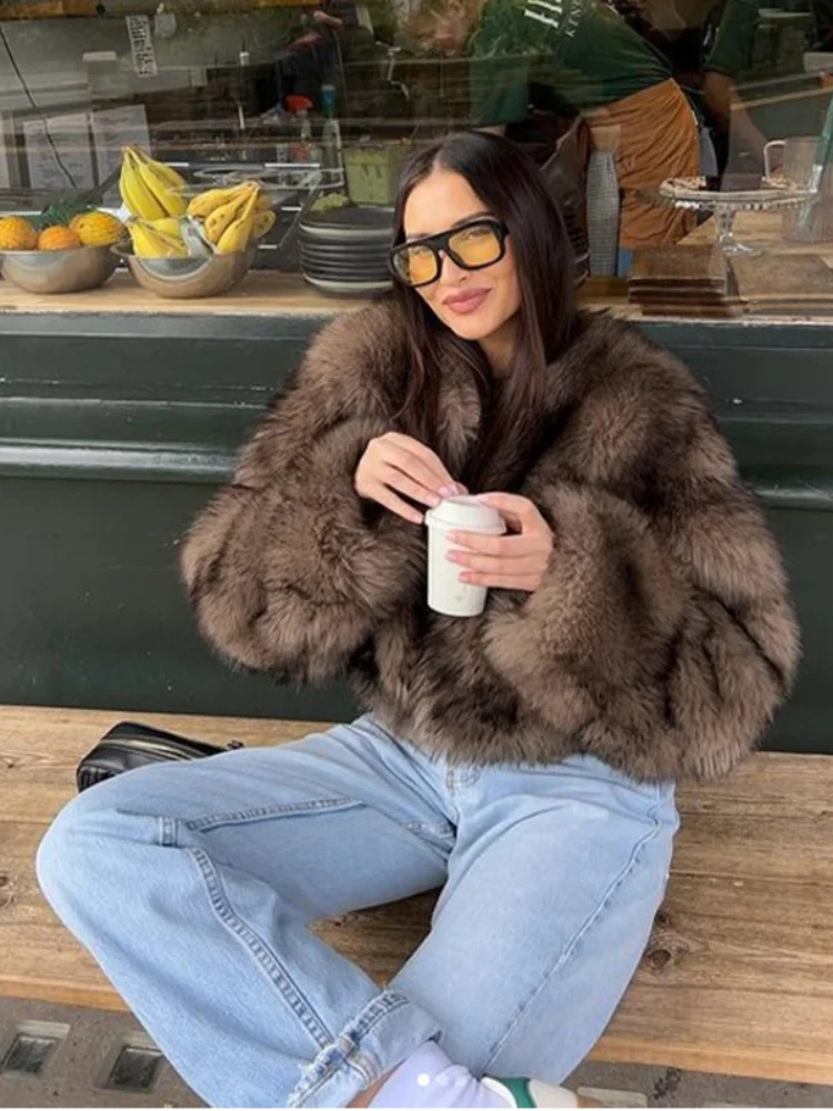 Short Faux Mink Coat Winter Brown Faux Fur Coat Woman Clothing Loose Fluffy Faux Fur Jacket Woman Fur Coats Tops 251008