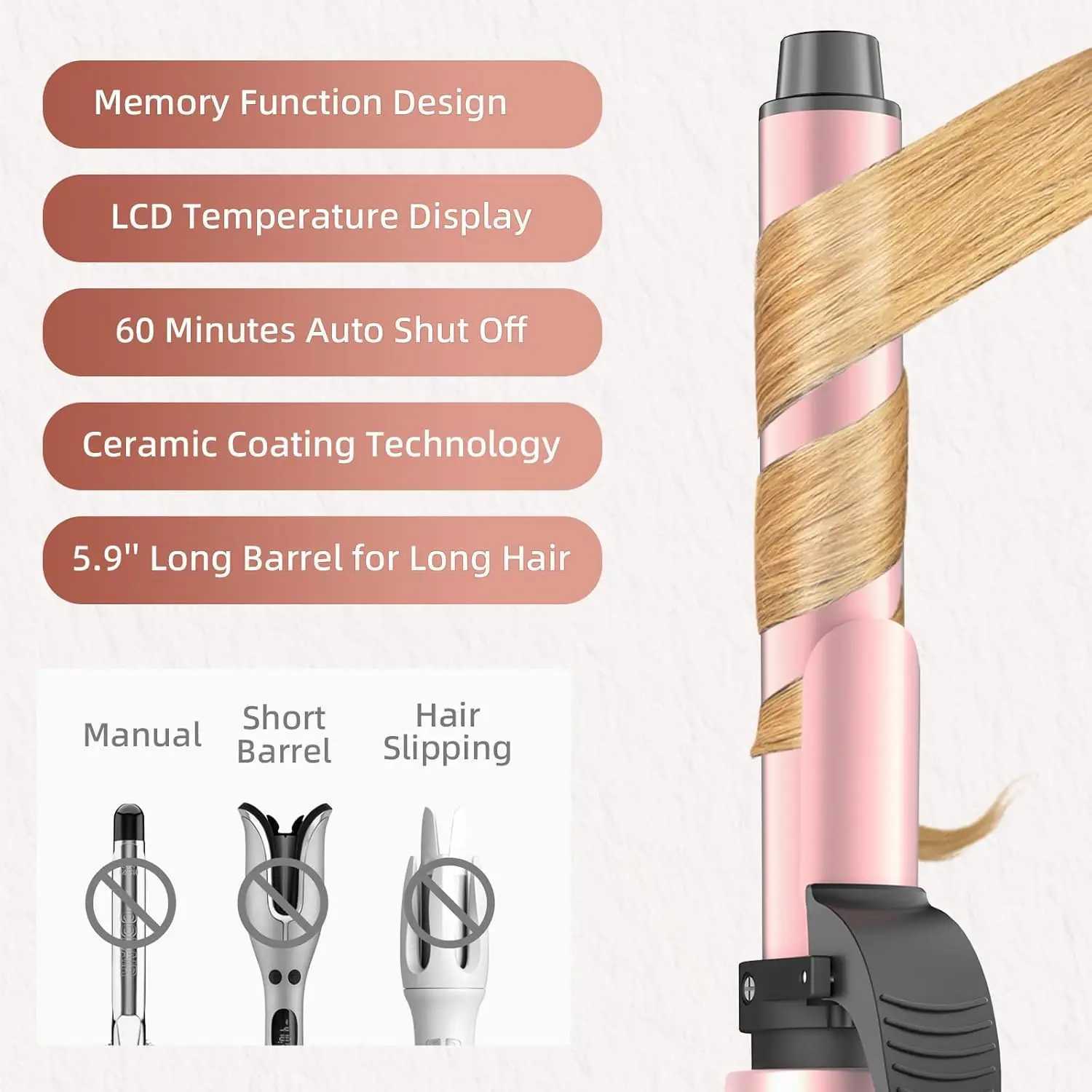 Rotating Curling Iron 1 Inch Automatic Curling Wand with 12 Temperature Memory Mode Perfect for Beach Waves C251110