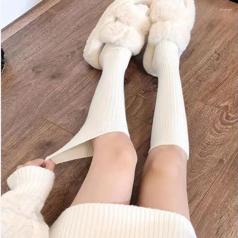 Women Socks Woman Autumn/Winter Stockings Winter Solid Color Thigh High Lace Cute Lolita Thick Warm Black White Long Leg