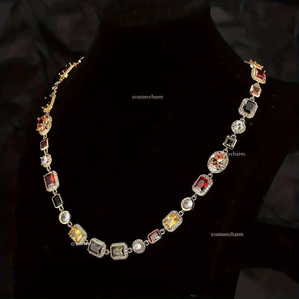 Multi Color Gemstone Beaded Necklace Rainbow Motley Choker Women Jewelry moissanite Tennis Gold Colorful Gem Stone Men Chain gift