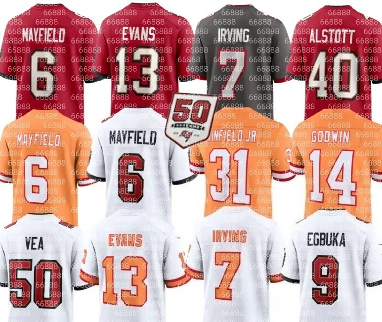NEW Buccaneer Jersey Alstott Tom Brady Baker Mayfield Bucky Irving Lavonte David Mike Evans Emeka Egbuka Chris Godwin YaYa Diaby Tristan Wirfs Vita Vea Football