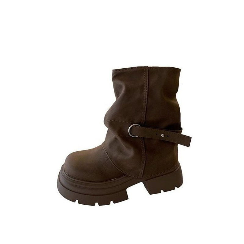 British elegant style short winter new height increasing fashion trend luxury shoes autumn and design winter new designer shoes round toe cuff boots