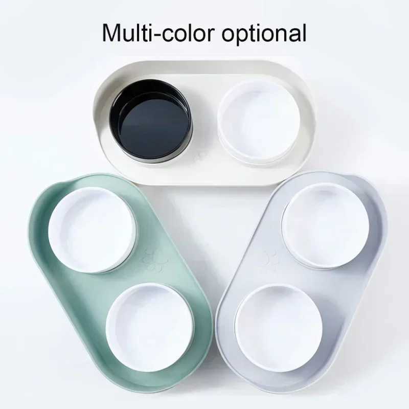 Cat Bowl Ceramic Double Bowl Dog Bowl Cat Pan Food Bowl Protection Cervical Spine Anti Overturning Cat Water Bowl Supplies C251009