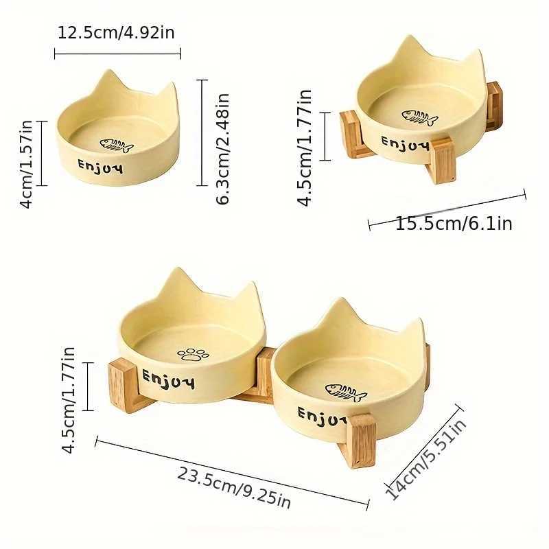 Ceramic Raised cat bowl Anti Rollover Cat Feeder for Small Dogs cats Round Pet Water Bowl Pet Supplies C251009