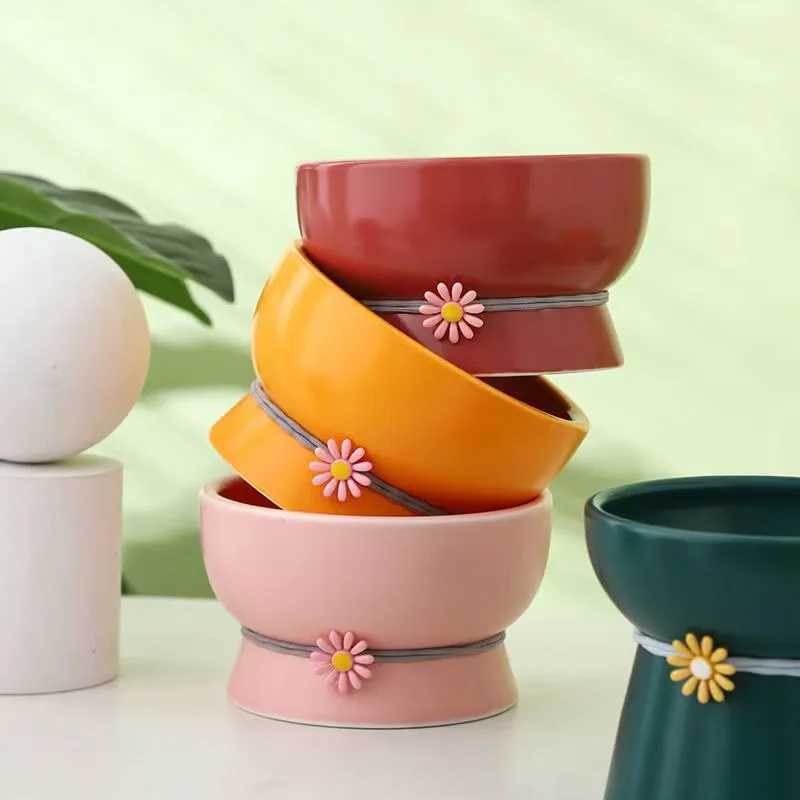 Ceramic Elevated Cat Bowl NonSlip Pet Food Dish with Stand for Neck Support AntiTip Water Bowls for Cats and Small Dogs C251009