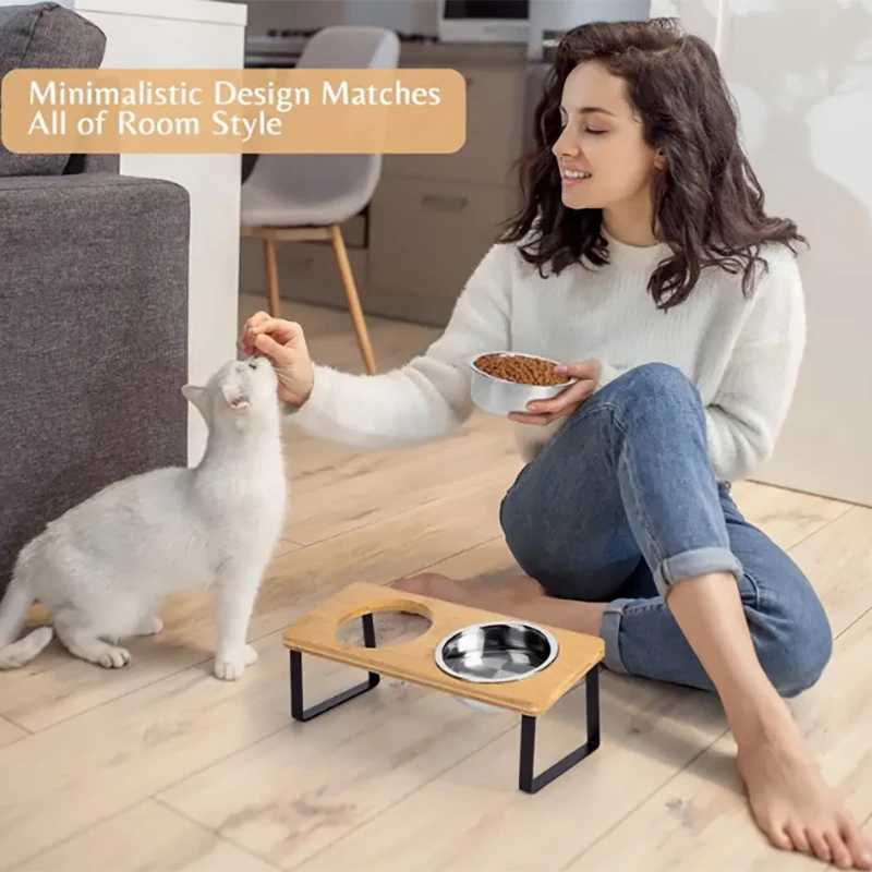 Elevated Slanted Kitten Plate Set of 2 Stainless Steel Plates for Indoor Cats 2 Bowl Cat Feeder Easy to Assemble C251009
