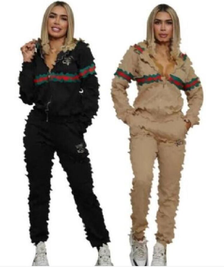 Luxurious jacquard Tracksuit Womens 2 Piece Sweatshirt Sweatpants Set Full Zip Hoodie Sweatsuit With Pockets Casual Sportswear